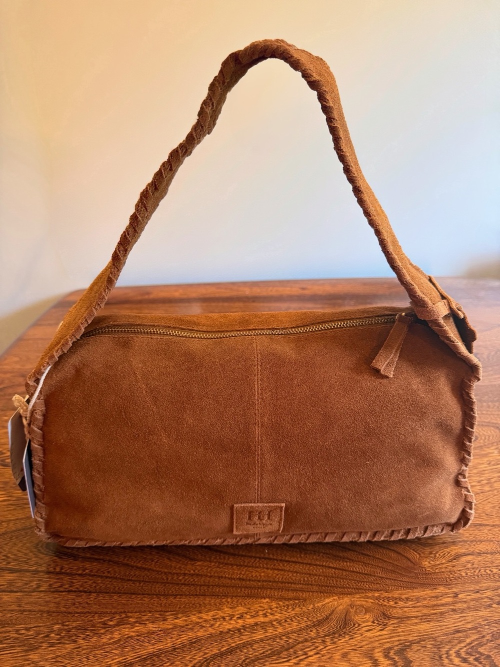 Haute Hippie, Chestnut Suede Braided Twist Trim Shoulder Bag
